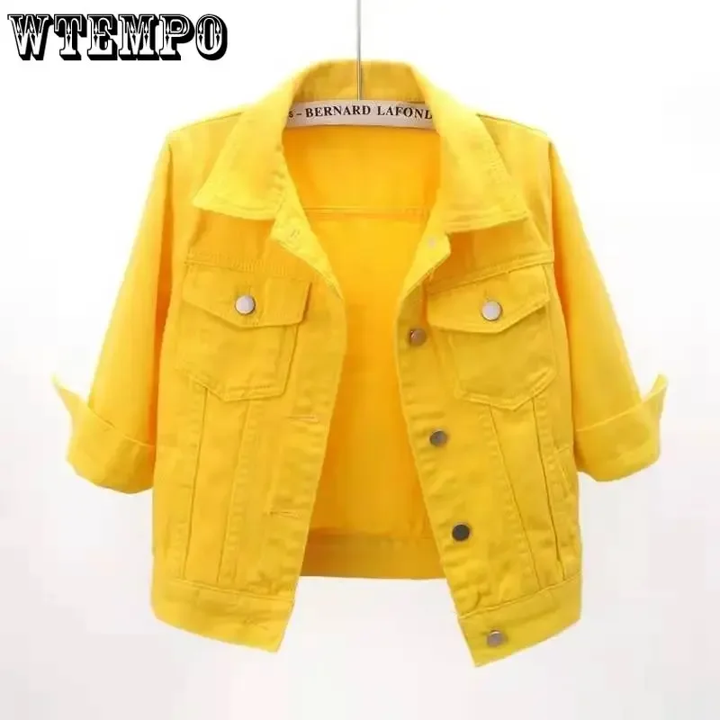 WTEMPO2023NewSpringWomenDenimJacketsCandyColorCasualShort