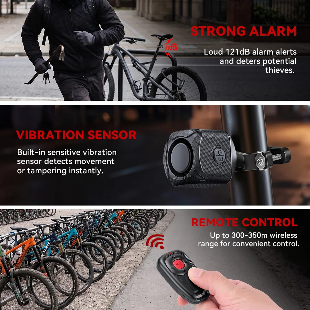 Extractme Alarme bidirectionnelle pour moto et vélo, système de sécurité par vibration, 121 dB, télécommande sans fil, 305 mètres, étanche 5
