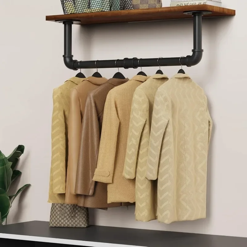 Wall Mounted Clothes Rack, 31.5in Industrial Pipe Wall Mount Clothing Rack, Space Saver Hanging Pipe Clothes Rack 3