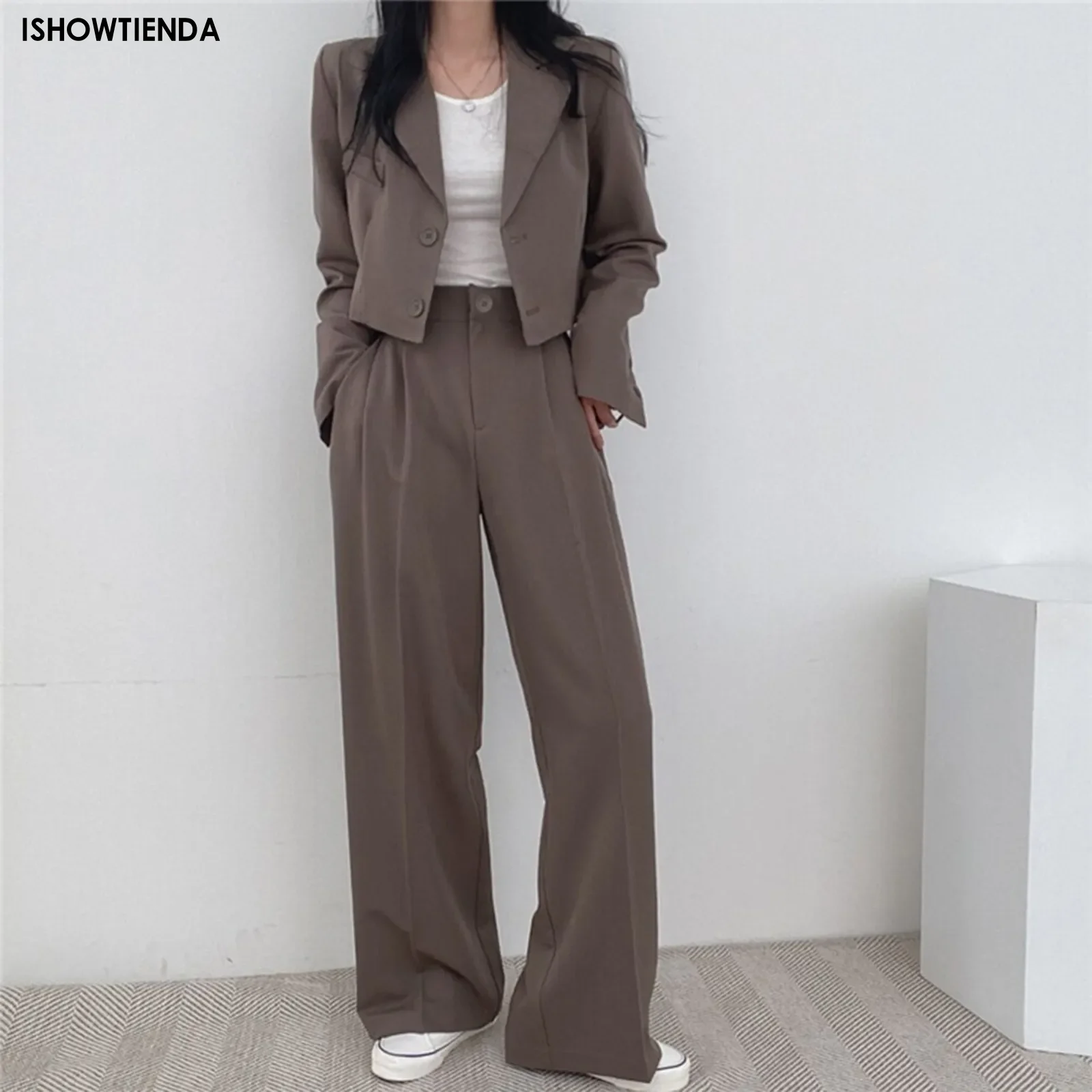 

Fashionable Women's Clothing Set Temperament Short Suit High Waisted Slim Wide Leg Pants Spring And Autumn Two-piece Set