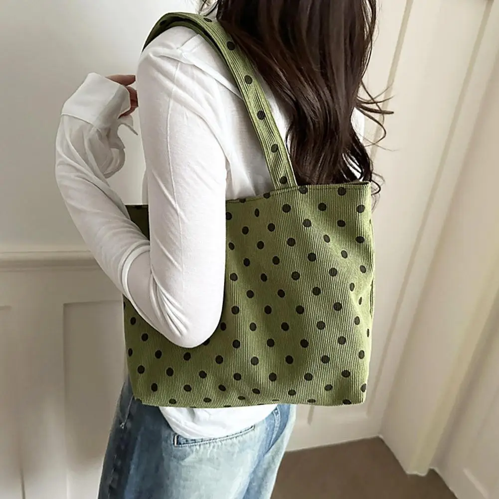Borsa Tote Grande Capacità a Pois, Borsa a Spalla Casual da Donna in Tessuto, Borsa a Tracolla Singola Portatile alla Moda per Uso Quotidiano - immagine 3