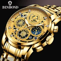 BINBOND luxe Quartz pour hommes montre bracelet en acier inoxydable cadran de luxe lumineux 30M étanche hommes d'affaires montre-bracelet 4