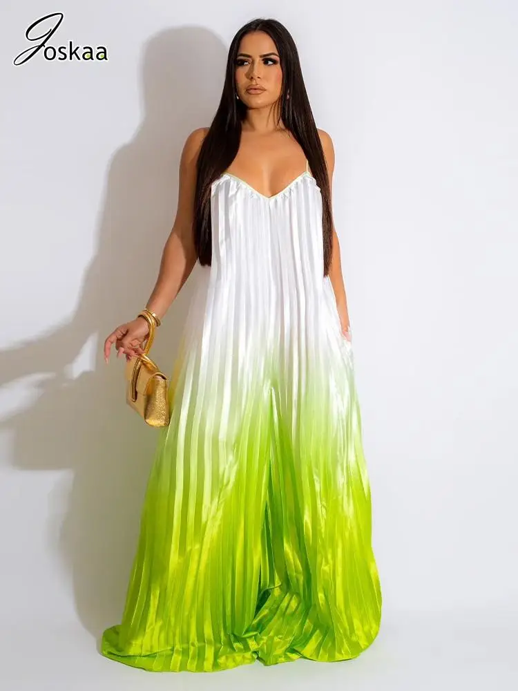 

Joskaa Gradient Pleated Spaghetti Strap V-Neck Sleeveless Wide Leg Jumpsuit Women Hipster Loose One Piece Romper 2023 Streetwear