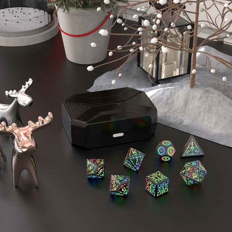 

7 Pcs Rechargable Glowing LED Dices Table Game Electronic Dices Polyhedral Dices