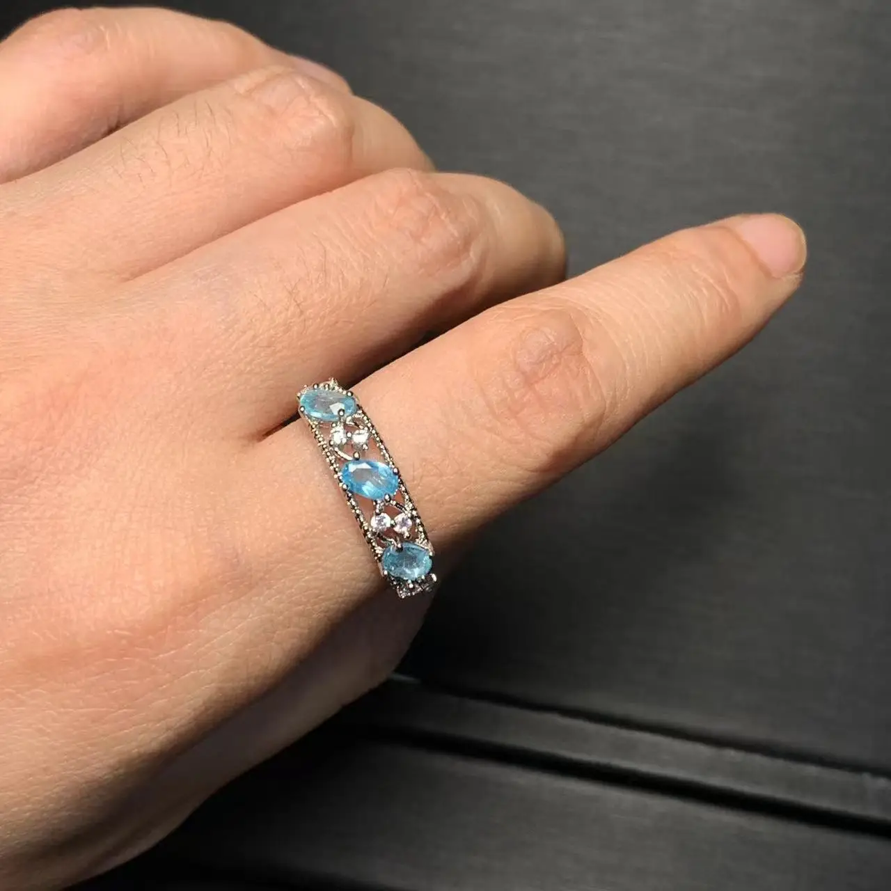 Vintage Natural Blue Topaz Ring Stone Female Handmade Rings Jewelry for Women Gift Flower