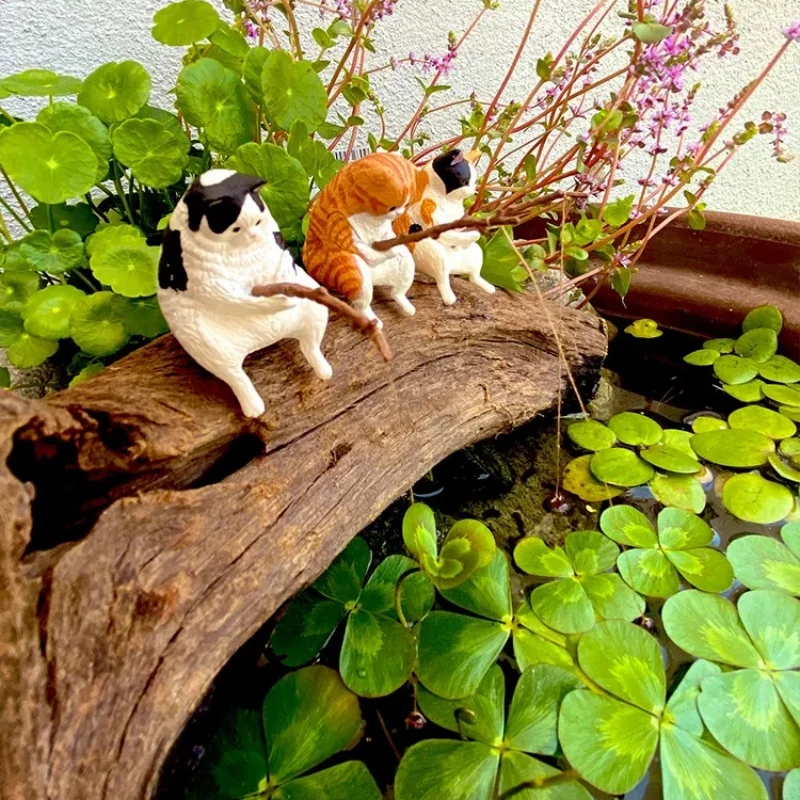5/10PCS Fish Tank Landscaping Vivid Shape Exquisite Cartoon Fishing Cat Ornament Fish Tank Accessories Aquarium Home Decorations