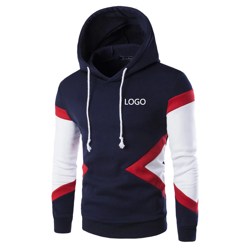 Custom Logo Hoodie Long Sleeve Men's Sweater Pullover Mixed Color Slim Fitting Drawsting Top Fashion Casual Sport New Clothing