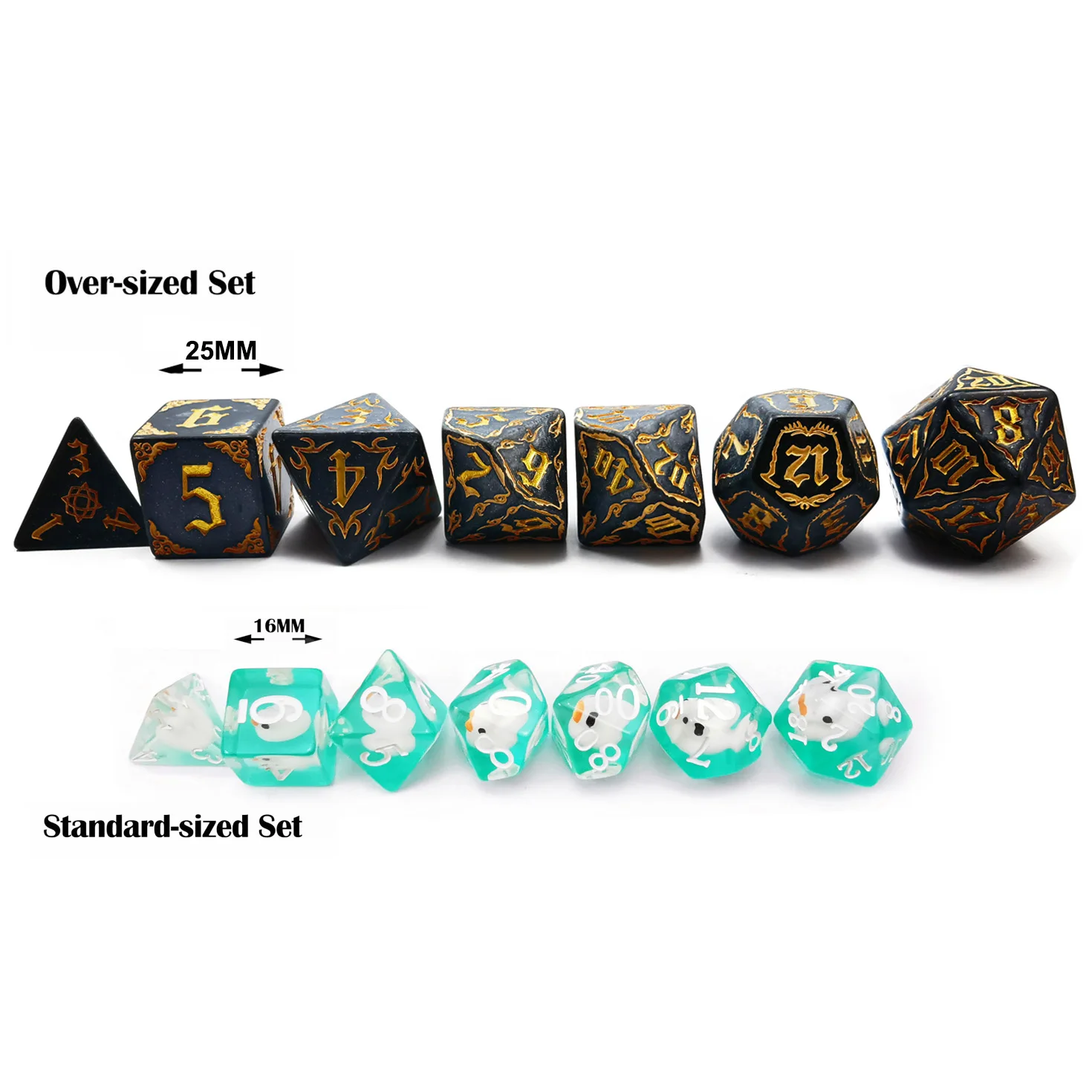 Bescon Giant Fire-Patterned DND Dice Set 1 Inch (25MM) , Oversized D&D Dice Set for Dungeons and Dragons Role Playing Games 5