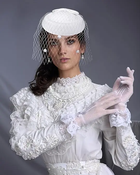 Fascinator Hats Fascinators Hats 20s 50s Hat Pillbox Hat Cocktail Tea Party Headwear with Veil Necklace gloves Set for Girls and Women