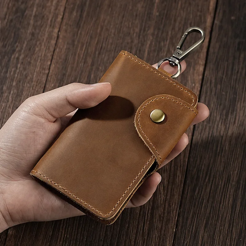 Luxury Leather Key Holder with Card Slot and Integrated Lock Storage