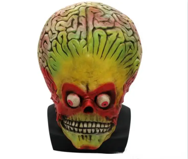 Attacchi Martian Soldie Halloween Mask Full Head Latex Spaventoso Alien Brain Party Mask Ufo Mars Cosplay Costume Puntelli