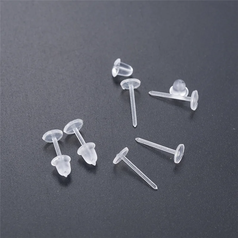 

50 Pcs 3mm Invisible Plastic Soft Silicone Rubber Earring Base Pins Stud Earring Piercing Retainer for DIY Earring Findings