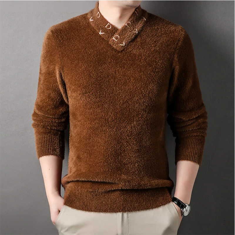 

Winter New Velvet Thickened Mink Fleece Scarf Collar Letter Cross Collar Men's Warm and Fashionable