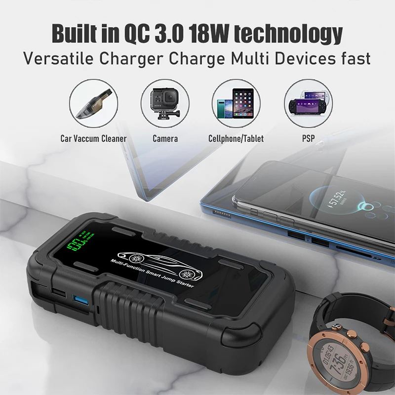 Car Battery Emergency Starting Power Supply Instant 12V high-capacity Wireless Auto Multifunctional Backup Rescue Hitch Lighter
