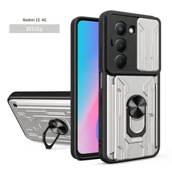 Magnetic Phone Case with Camera Slide & Card Slot - Rotating Cover Design for POCO C71 4G (White)