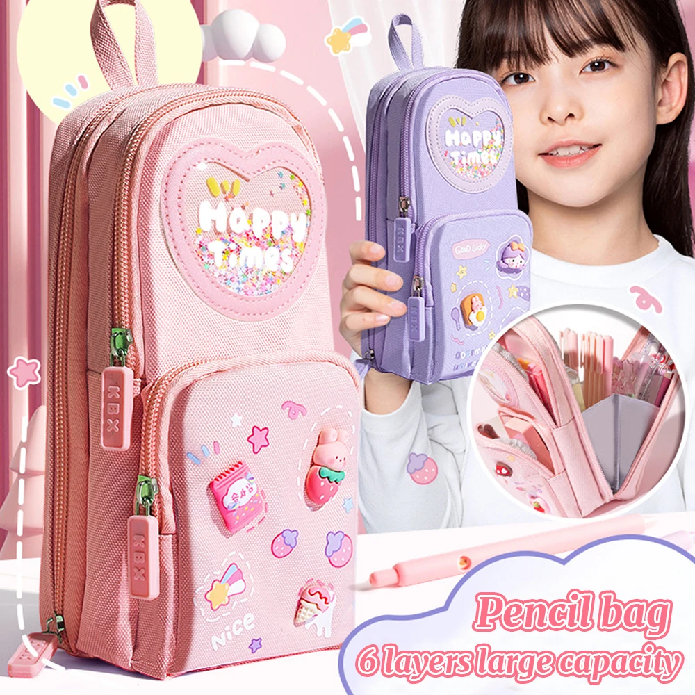 1pc Purple Multifunctional Pencil Case, Large Capacity Double-Zippered Pencil Pouch School Pen Bag Student Desk Storage Bag P 22636504