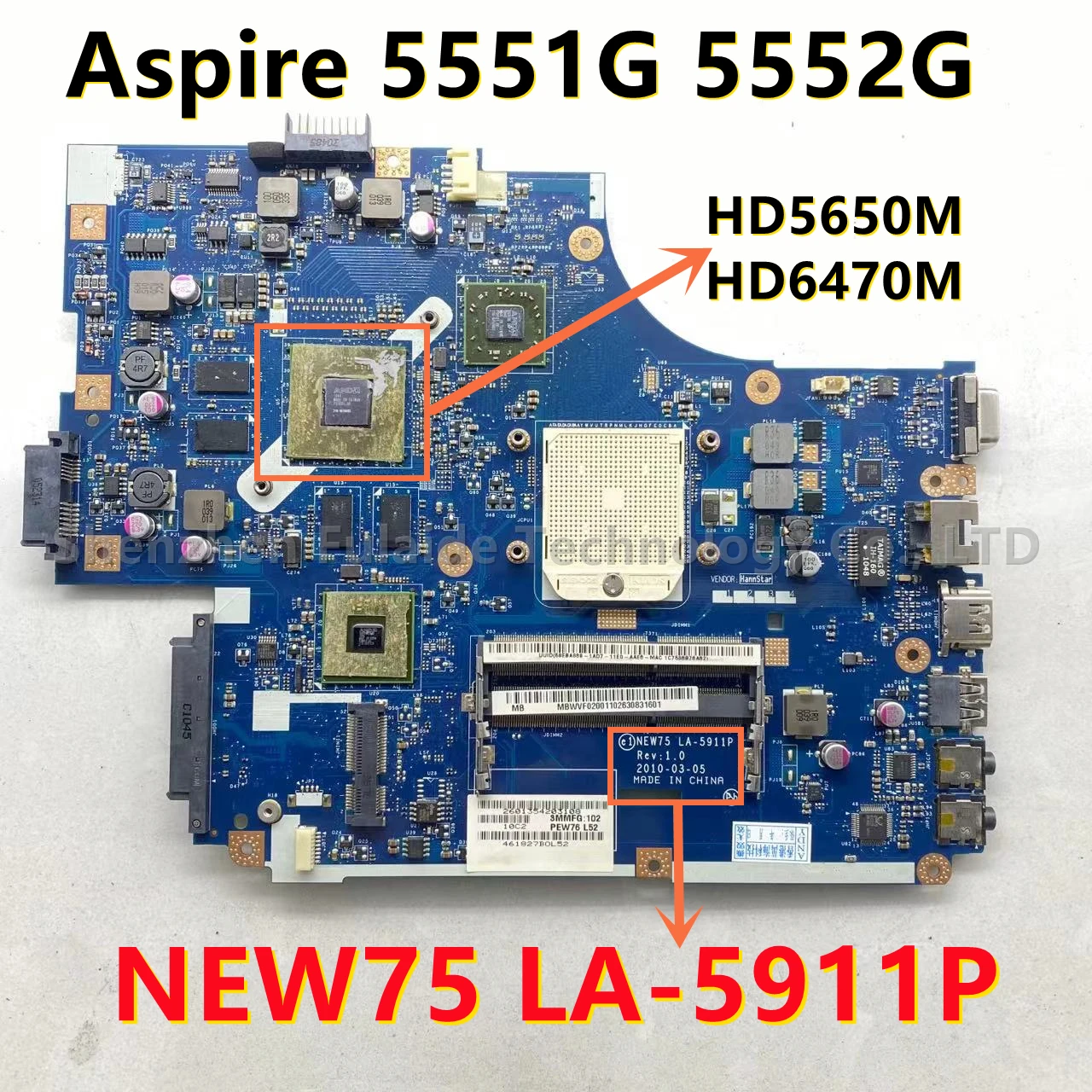 NEW75 LA-5911P Mainboard For Acer Aspire 5551G 5552G Laptop Motherboard MBPUU02001 MB.WVE02.001 With HD5650M HD6470M HD7400M GPU