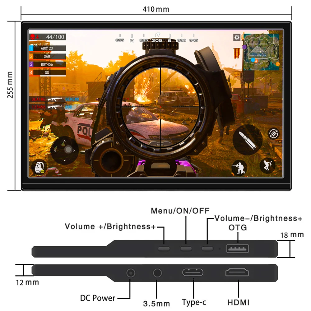 شاشة محمولة مقاس 17.3 بوصة USB-C HDMI شاشة عرض كمب...