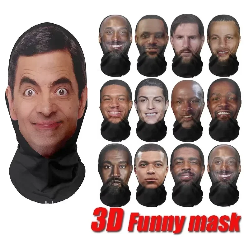 3D Printed Face Mask CR7 Messi Seamless Funny Printed Head Scarf Ice Silk Sunscreen Halloween Cosplay