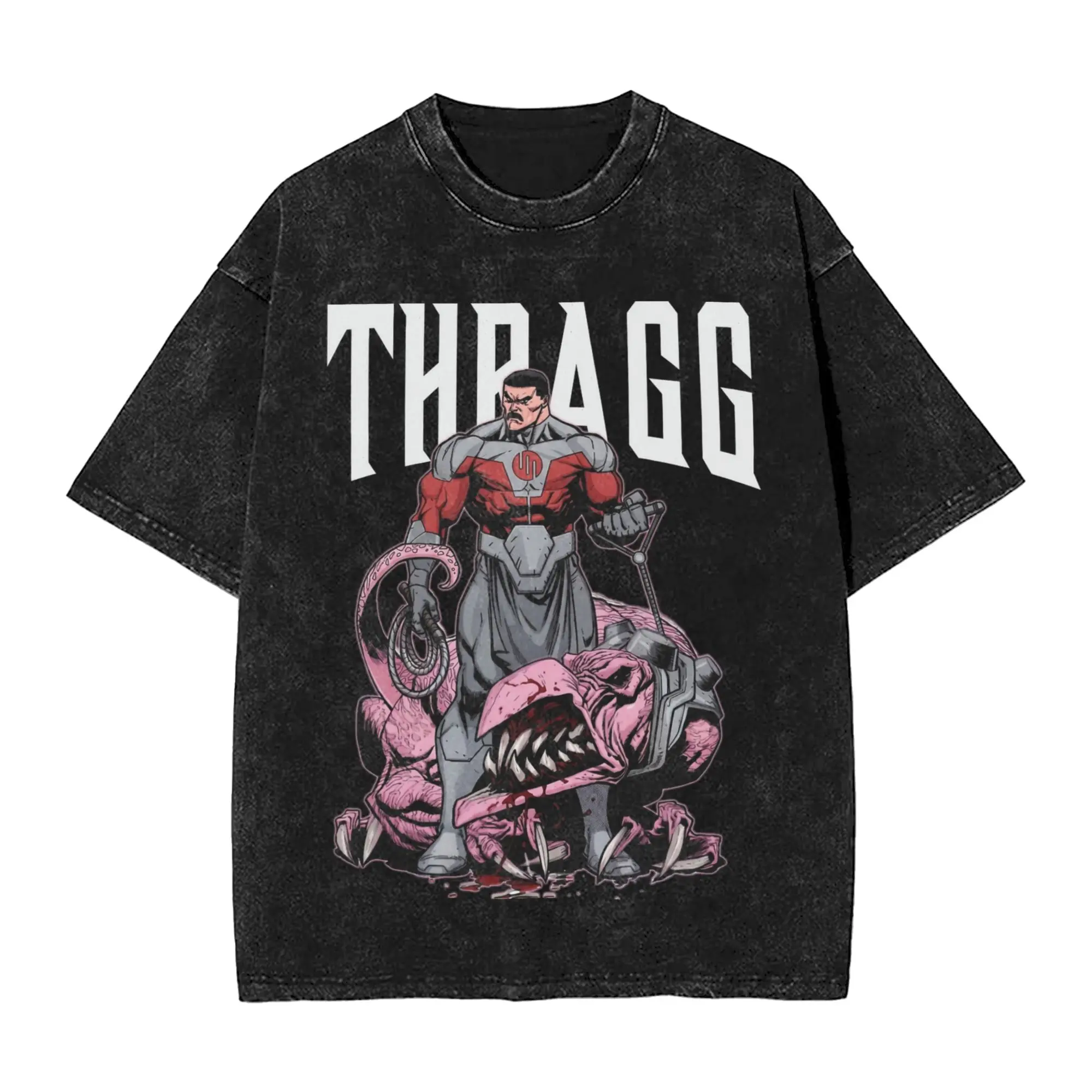 Invincible Cartoon Comic Washed Streetwear HipHop Oversized T-Shirt
