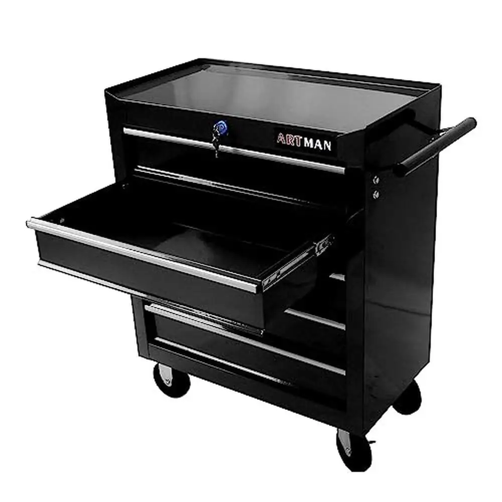5-Drawer Rolling Tool Cart Organizer Steel Rolling Tool Trolley with Lockable Drawers Portable Tool Storage Chest on Wheels 4