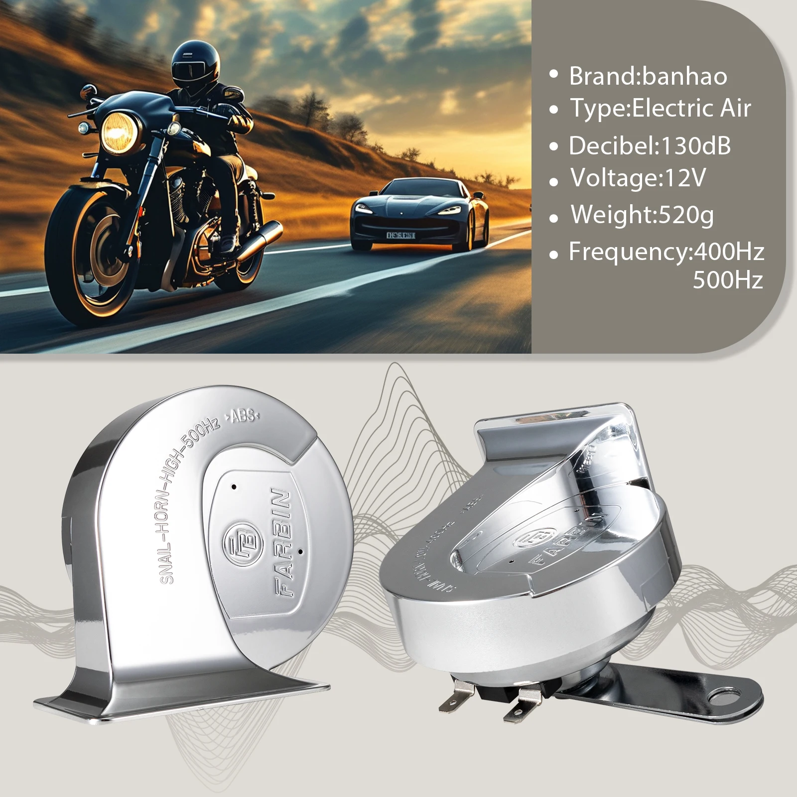 FARBIN 트럭용 자동차 경적, 12V 오토바이 경적, 전기 달팽이 경적, 자동차 오토바이 트럭 SUV용 하이 로우 톤