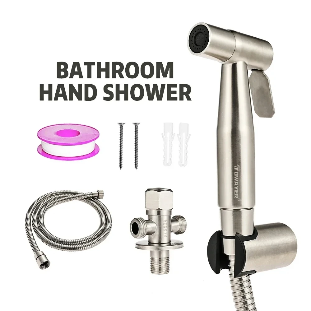 Handheld Toilet Bidet Faucet Stainless Steel Hand Bidet Sprayers Brushed Water Gun Spray Gun for Shower Bathroom Cleaning Tools