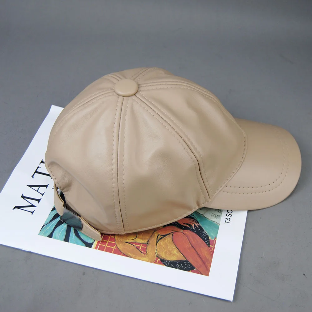 Autumn Winter Unisex Genuine Real Sheepskin Leather Hat Outdoor Casual Trucker Men Temperament Style Snapback Sport Baseball Cap