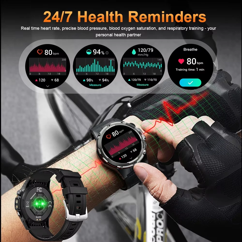 2025 New Outdoor Military Smart Watch Men GPS Trackr IP68 Waterproof 500mAH Health Monitor Bluetooth call Sports Laser Bracelet 6