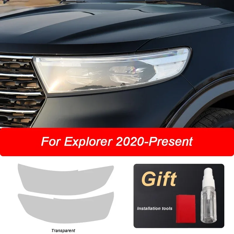 

2-piece transparent smoked black TPU car headlights protective film sticker for Ford Explorer 2020-On U625 headlight accessories