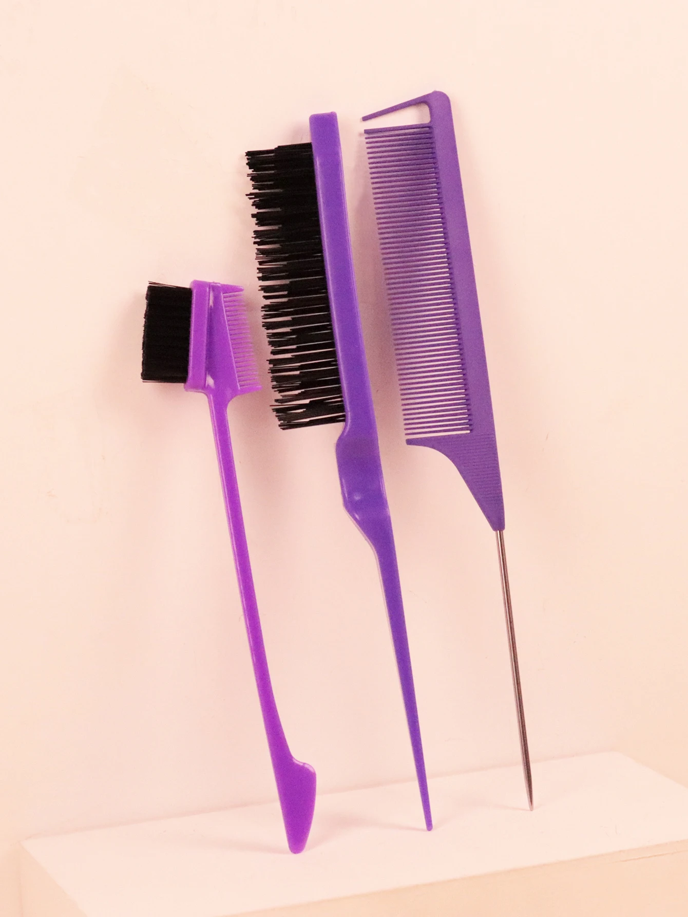Hair Styling Comb Set Stainless Steel Ponytail Comb 3pcs For Real Wigs