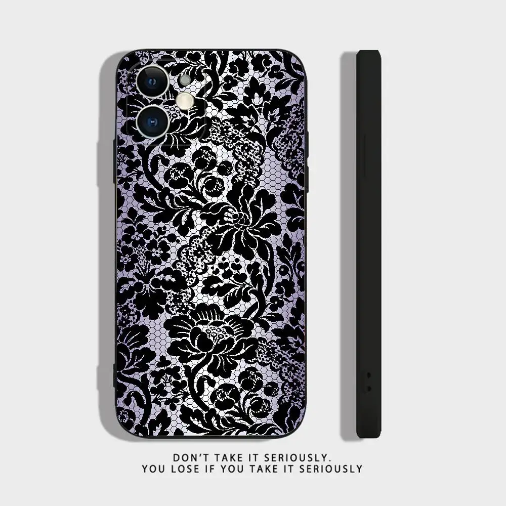 Elegant Black Lace Print Phone Case Cover