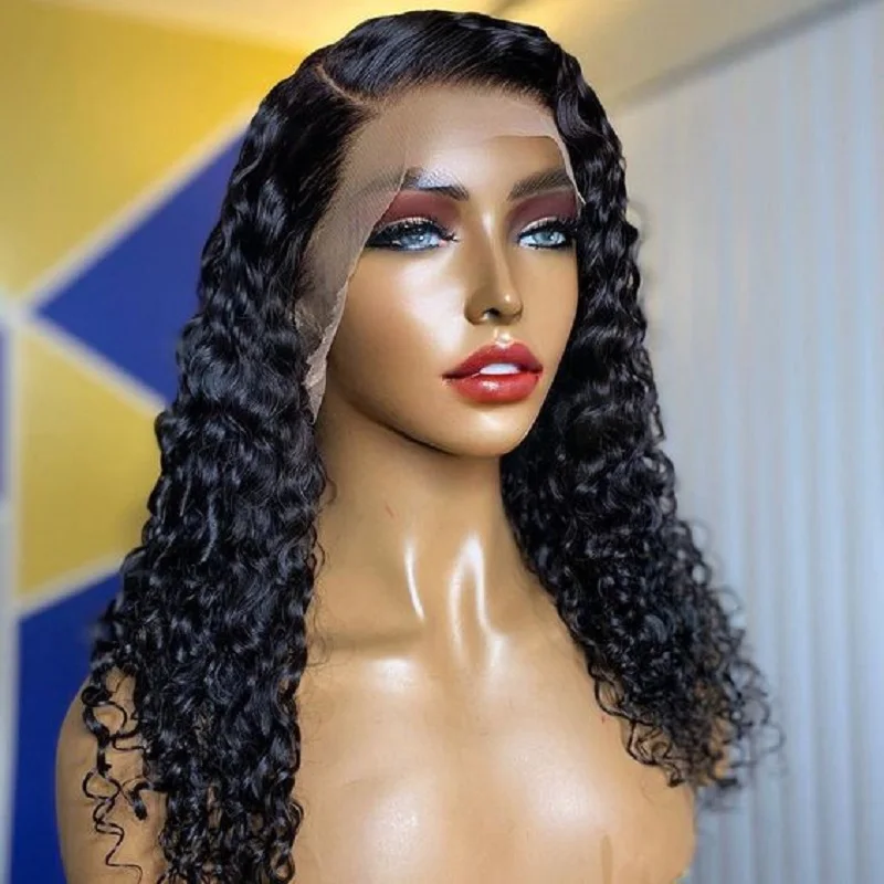 

Soft Long Natural Black 200 Density 26 Inch Kinky Curly Lace Front Wig for African Women BabyHair Preplucked Glueless Daily