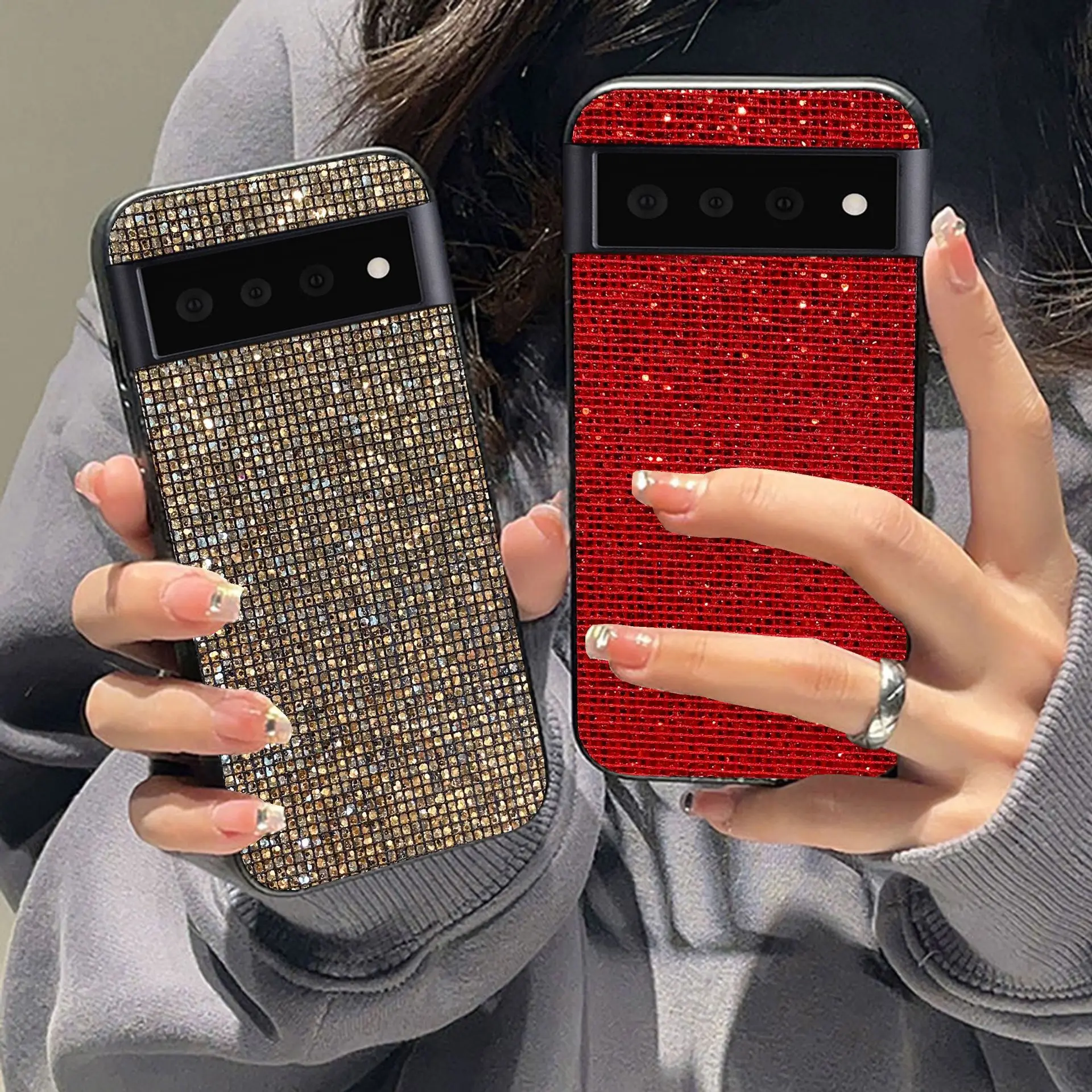 Vibrant Glitter Grid Pattern Shockproof Phone Case