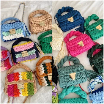 Yingzi Crochet Shoulder Bag Handwoven Crochet Bag With Tassel T Shirt Yarn Handbag Custom Hand Knitted Crochet Handbags 1