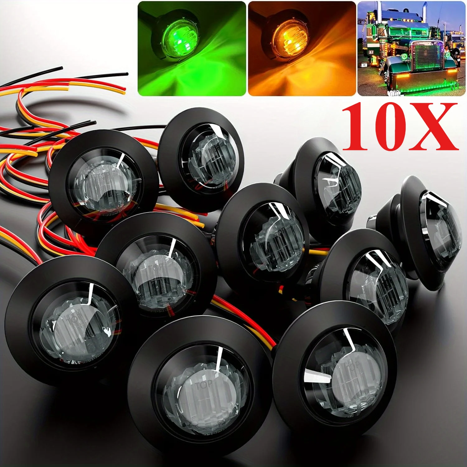 10PCS 24V Geräucherte Runde LED Seite Marker Lichter Freiheit Vorne Hinten Signal Lampe Indikatoren Wasserdicht für Lkw Anhänger boot – Detail 1