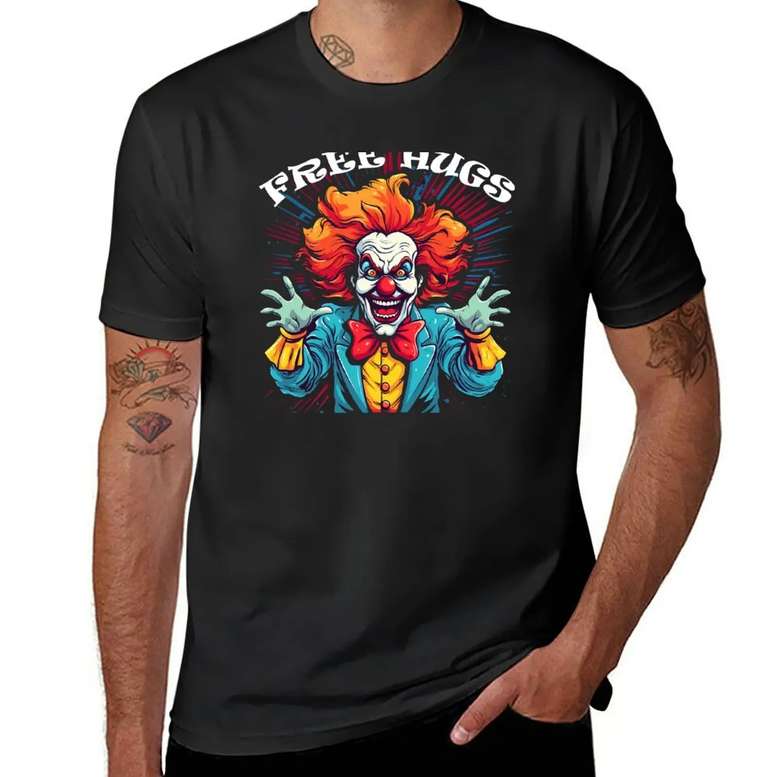 

New A clown giving out free hugs T-Shirt plain t-shirt man clothes Short sleeve tee mens cotton t shirts