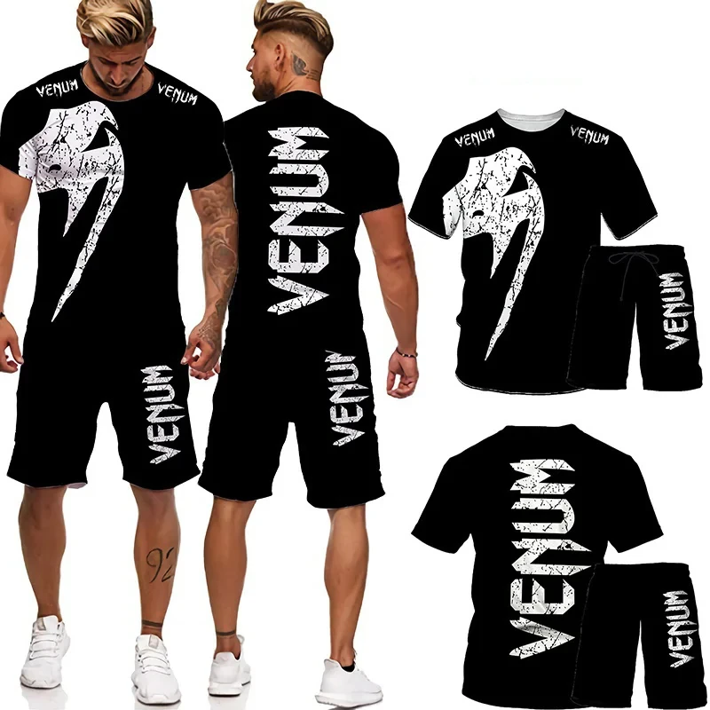 

Chándal con estampado 3D de letras para hombre, conjunto de 2 piezas de gran tamaño, ropa de calle informal con gráfico, traje d