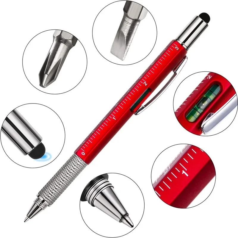 7 in1 Multifunction Ballpoint Pen Modern Handheld Tool Measure Technical Ruler Screwdriver Touch Screen Stylus Spirit Level