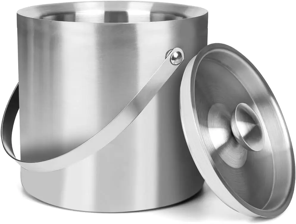 2.0L/3.0L Ice Bucket with Lid Strainer Tong Double Walled Stainless Steel Insulated Ice Bucket Container Cooler Good Sealing