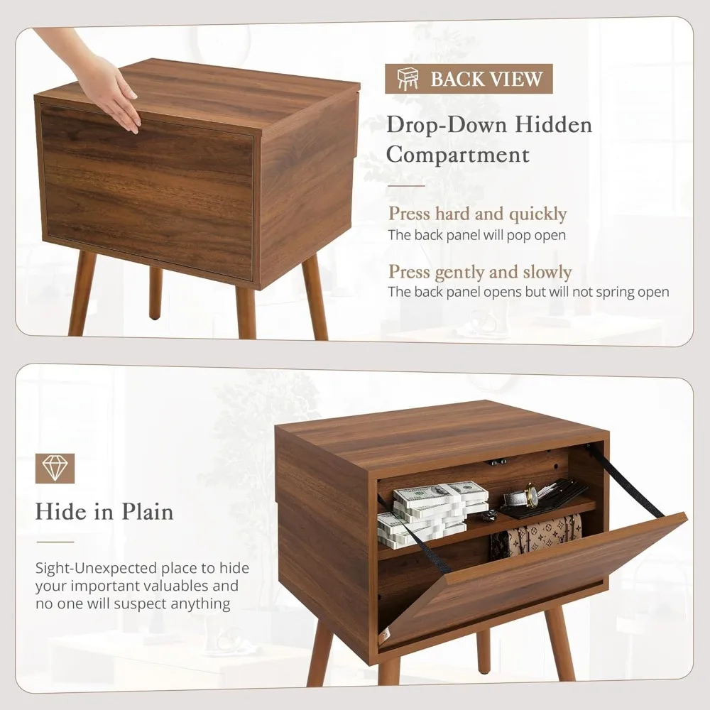 Hidden Compartment Night Stand Set 2, Mid Century Modern Concealment Furniture, End Table with Storage Drawer, Bedside Table 4