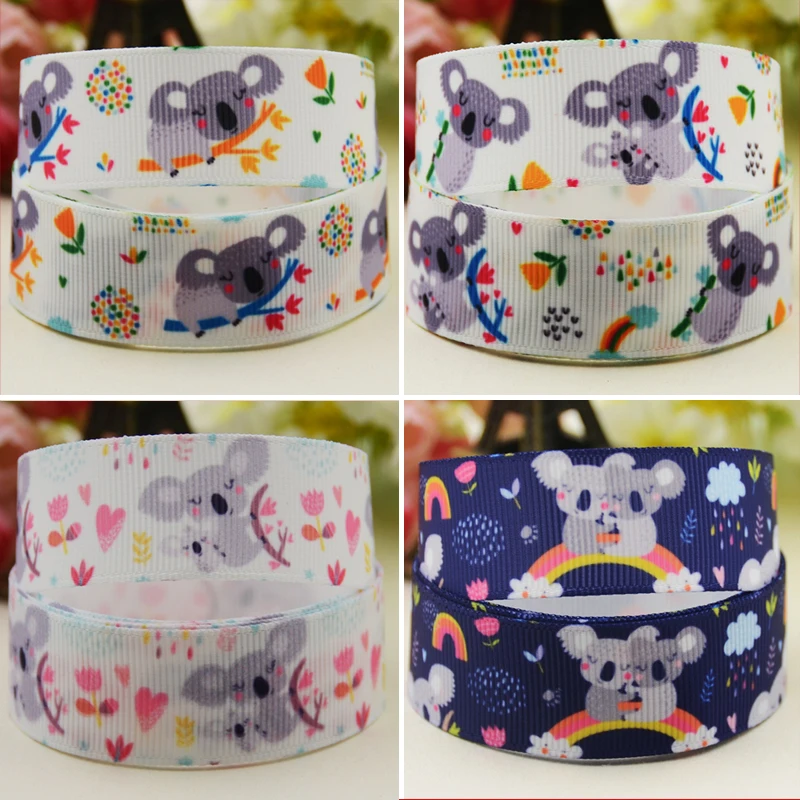 

22mm 25mm 38mm 75mm koala cartoon printed Grosgrain Ribbon party decoration 10 Yards satin ribbons