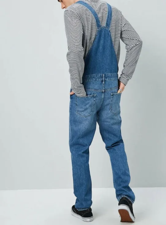 Men's Denim Overalls Suspenders Jeans Washed Autumn Casual Straight Denim Pants Fashion Trousers Jeans Overalls