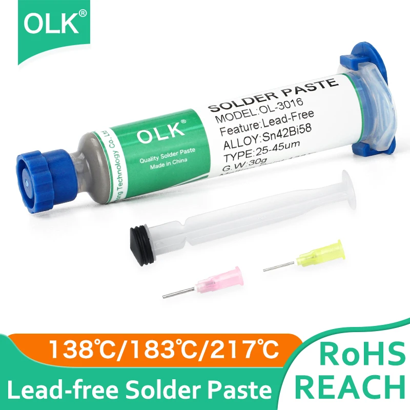 Шприц для пайки OLK SMD, паяльная паста без свинца, для ремонта телефонов, средней и низкой температуры, 138 ℃