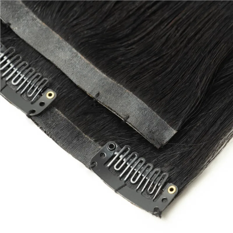 PU Clip In Hair Extensions 5PCS Seamless Kinky Straight Yaki Straight Natural Human Hair Clip On 12"-22" 55G-65G Add Volume