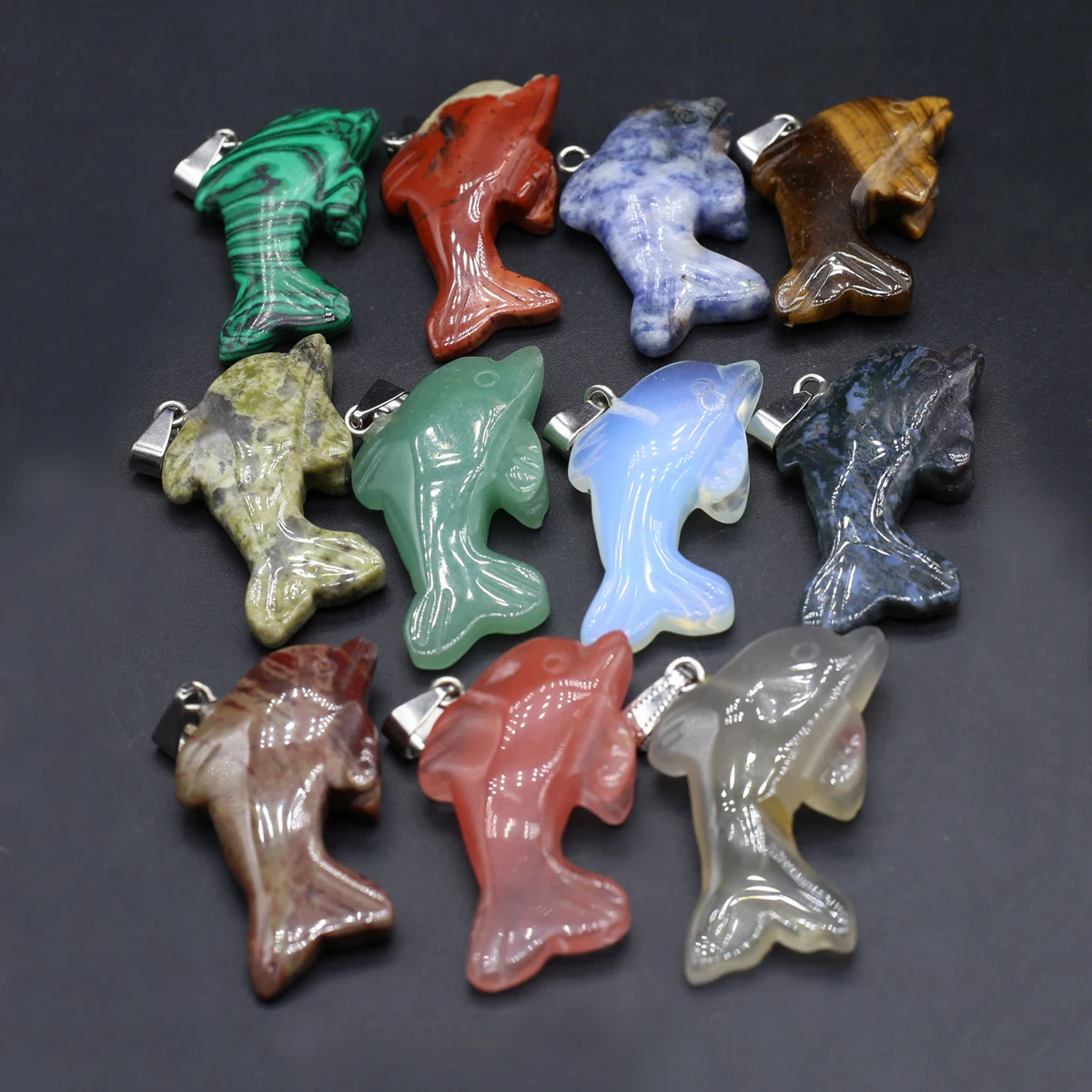 6PCS Wholesale Natural Semiprecious Stone Random Color Dolphin Pendant Jewelry Making DIY Necklace Earrings Accessories Gift
