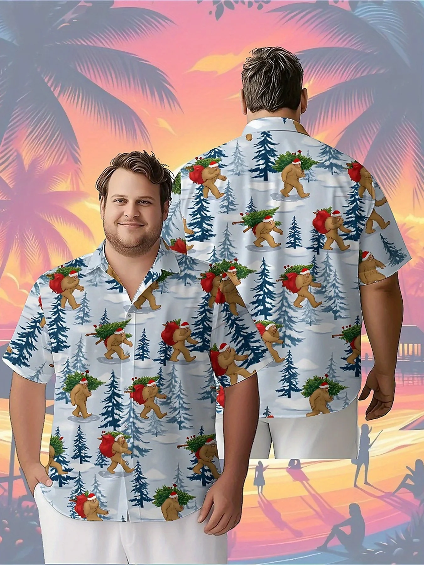 Men's Plus Size Hawaiian Shirts Christmas Tree Snowman pattern,Unisex Baggy Aloha Shirts,summer Alternative Clothing