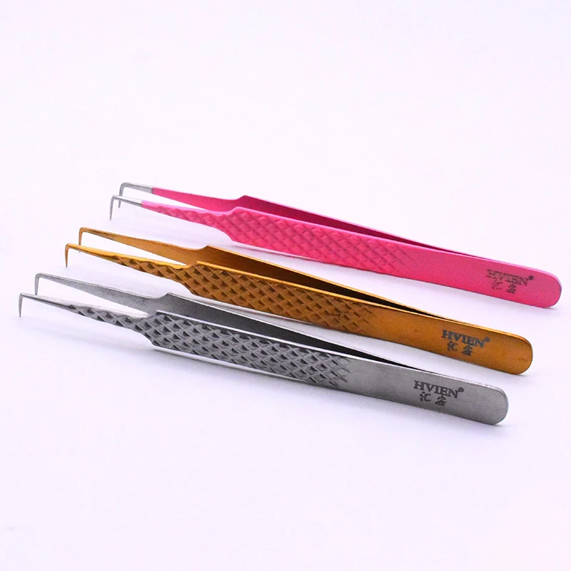 Pink Eyelash Extension Tweezers 90 Degrees Volume Lashes Stainless Steel Accurate Tweezer Non-magnetic Eyelashes Tools Makeup 2