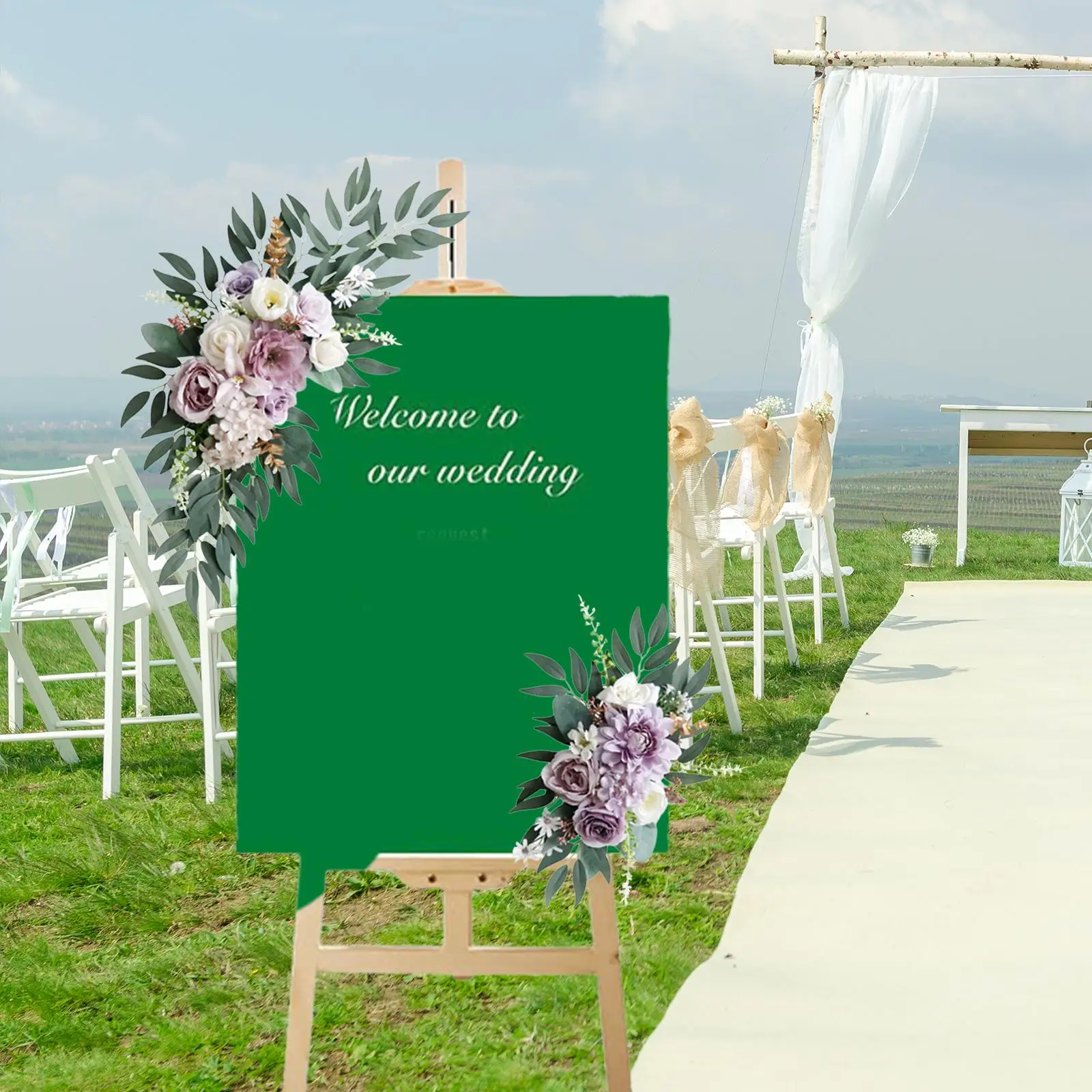 2Pcs Wedding Arch Flower Artificial Floral Swag Welcome Sign Flowers Wedding Arch Wreath Floral Swags for Backdrop Decor