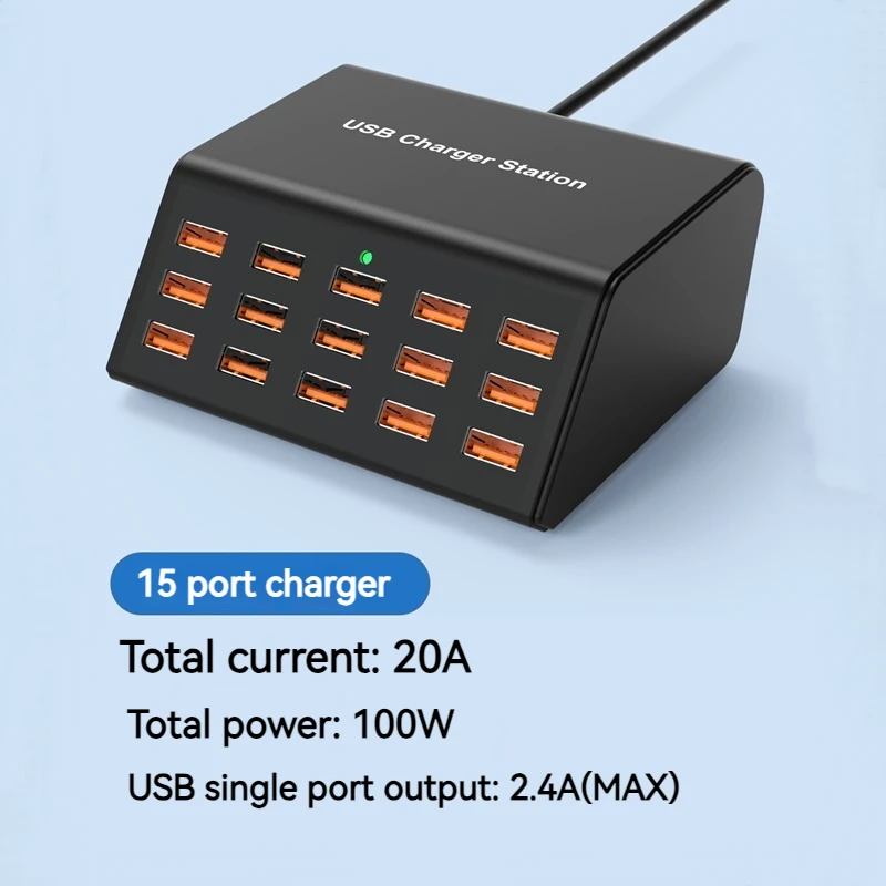 100W Desktop Universal USB Charger 15 Ports USB Fast Charging Station For Ipad Iphone16 15 14 13 Pro For Samsung EU Plug